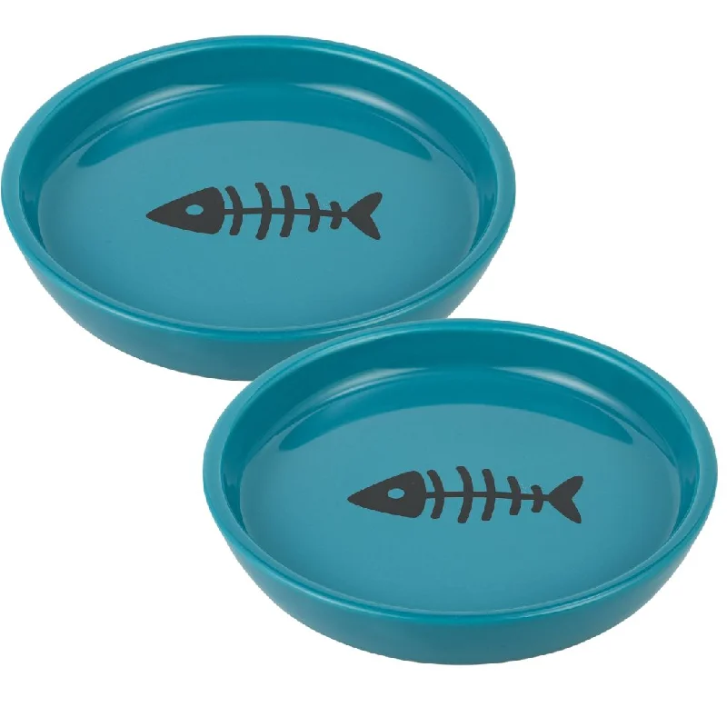 OSCAR ROUND CAT DISH SET OF TWO -  BLUE