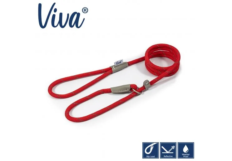 Ancol - Viva Nylon Reflective Rope Slip Lead - Red - 150cm x 12mm (max 50kg)