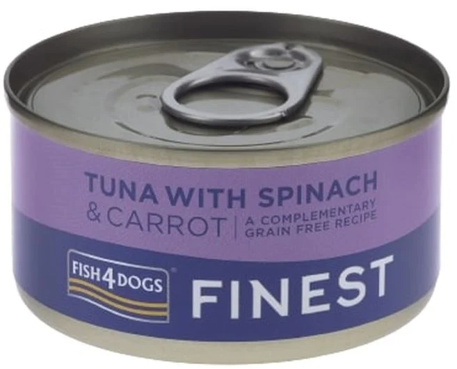 FISH4DOGS Finest Conservă câini, cu Ton, Morcovi şi Spanac 85g