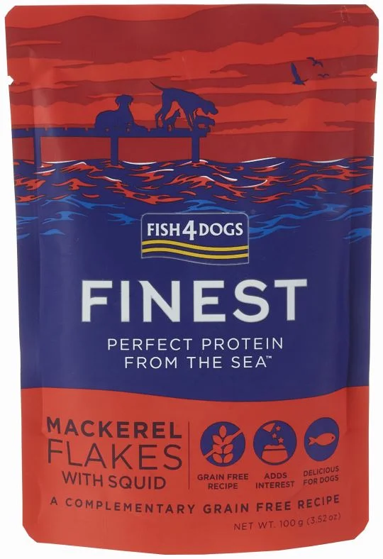 FISH4DOGS Finest Plic pentru câini, cu bucăţi de Macrou şi Calamar 100g