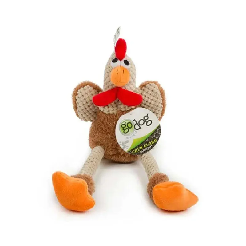 GoDog® Checkers™ Skinny Brown Roosters Dog Toys Large