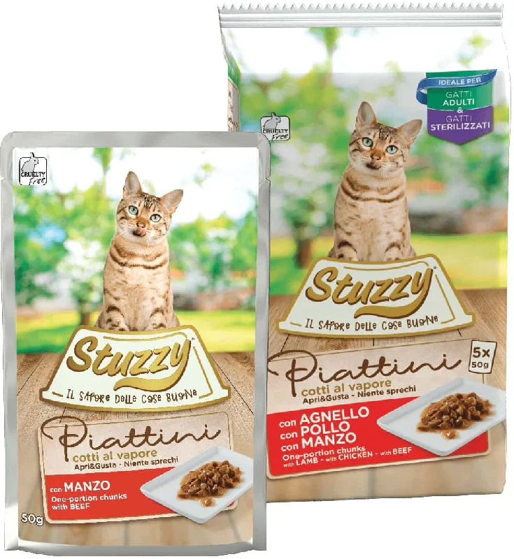 STUZZY Cat Piattini Pachet plicuri pentru pisici, cu Carne 5x50g