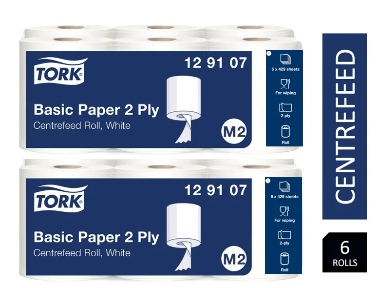 Tork 129107 Centrefeed Rolls White x 6's  2ply Paper for M2 System 429sheet/150m