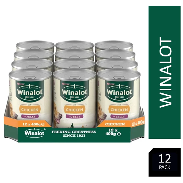 Winalot Adult Wet Dog Food Can with Chicken in Jelly 12x400g